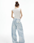 IAMXIAA Jean large taille basse délavé