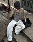 Rase le sol Embroidered Wide-Leg Drawstring Pants