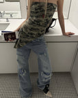 Rase le sol Distressed Washed Wide-Leg Jeans
