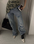 Rase le sol Distressed Washed Wide-Leg Jeans
