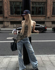 Rase le sol Distressed Washed Wide-Leg Jeans