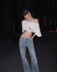 Rase le sol Asymmetric Off-Shoulder Cropped Top