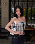 Hydrae Plaid Hook-Front Tube Corset Top