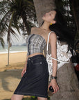 Hydrae Plaid Hook-Front Tube Corset Top