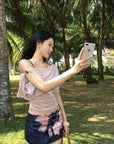 Hydrae Sheer Drape Backless Off-Shoulder Top