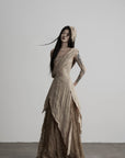 DOINDULGE Asymmetric Lace Panel Maxi Dress