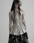 DOINDULGE Pleated Halter Peplum Top