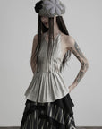 DOINDULGE Pleated Halter Peplum Top