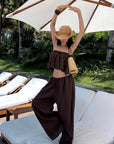 ROVENTE Brown Drawstring Wide-Leg Pants