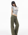 IAMXIAA Pantalon large à cordon taille basse