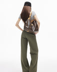 IAMXIAA Pantalon large à cordon taille basse