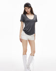 IAMXIAA Contrast Stitch Low-Rise Micro Shorts