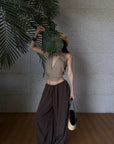 ROVENTE Cross-Neck Draped Halter Top