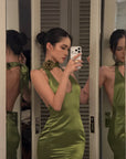 ROVENTE Robe longue dos nu en satin à fleurs