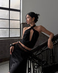 ROVENTE Cross-Neck Draped Halter Top