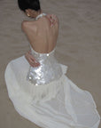 ROVENTE Sequin Halter Chiffon Maxi Dress
