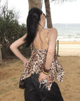 ROVENTE Leopard Beaded Handkerchief Camisole Top