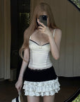 Rase le sol Lace Trim Rose Camisole & Tiered Mini Skirt Set