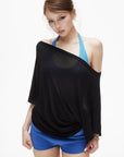 IAMXIAA 시스루 오프숄더 커버업 & 홀터 트라이앵글 브라 세트
