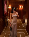 Hydrae Strapless Ruched Pleated Mesh Maxi Dress