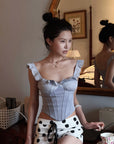 Hydrae Structured Off-Shoulder Ruffle Corset Bodice Sculpted Waist Top