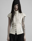 DOINDULGE Mock Neck Button Front Knit Top