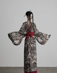 DOINDULGE Butterfly Print Wide Sleeve Maxi Kimono Robe