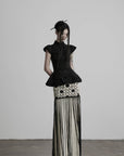 DOINDULGE Stand Collar Cap Sleeve Peplum Top