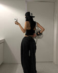 ROVENTE 레이어드 레이서백 탱크탑 & 워시드 와이드 팬츠 세트