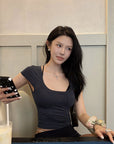 Hydrae スクープネックポケットフィットTシャツ