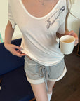 Rase le sol Safety Pin Graphic Relaxed T-Shirt & Terry Shorts Set
