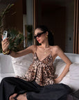 ROVENTE Leopard Beaded Handkerchief Camisole Top