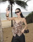 ROVENTE Leopard Beaded Handkerchief Camisole Top