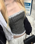 Rase le sol Black & White Gingham Structured Strapless Corset Top