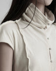 DOINDULGE Mock Neck Button Front Knit Top