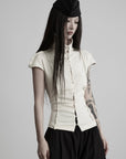 DOINDULGE Mock Neck Button Front Knit Top