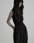 DOINDULGE Hooded Draped Sleeveless Knit Top