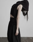 DOINDULGE Hooded Draped Sleeveless Knit Top
