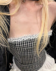 Rase le sol Black & White Gingham Structured Strapless Corset Top
