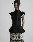 DOINDULGE Stand Collar Cap Sleeve Peplum Top