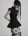 DOINDULGE Stand Collar Cap Sleeve Peplum Top