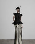 DOINDULGE Stand Collar Cap Sleeve Peplum Top