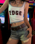 WARDEN EDGE Rhinestone Washed Denim Low-Rise Shorts
