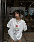 WARDEN EDGE Cherry Sundae Graphic Oversized T-Shirt