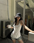 WARDEN EDGE Cherry Sundae Graphic Tee, Ruched Tank Top & Foldover Denim Micro Shorts Set