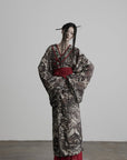 DOINDULGE Butterfly Print Wide Sleeve Maxi Kimono Robe