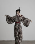 DOINDULGE Butterfly Print Wide Sleeve Maxi Kimono Robe