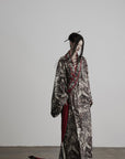 DOINDULGE Butterfly Print Wide Sleeve Maxi Kimono Robe