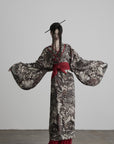 DOINDULGE Butterfly Print Wide Sleeve Maxi Kimono Robe