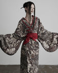 DOINDULGE Butterfly Print Wide Sleeve Maxi Kimono Robe